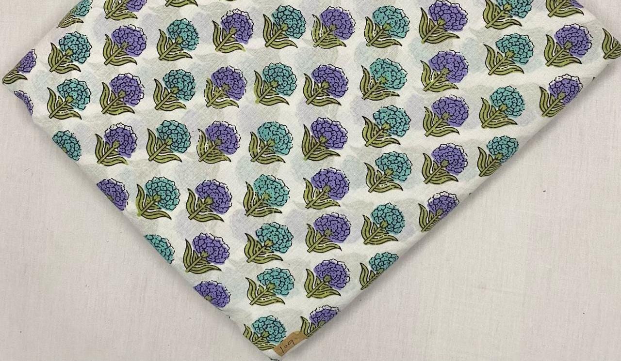 Indian Hand Block Print Fabric, Floral 100% Cotton Quilting Fabric By The Yard, Fabric For Dress Making, Loose Running Fabric, Napkin Fabric