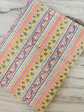 Hand Block Print Cotton Fabric, Striped Floral Indian Fabric, Yellow Peach Gray Print Soft Lightweight Cotton by Yard Sewing Quilting Fabric