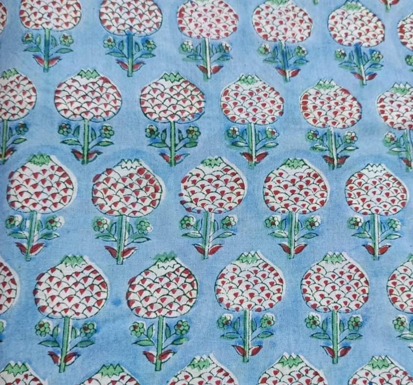 Soft Cotton, Indian Hand Block Print Fabric, Floral 100% Cotton Fabric By The Yard, Fabric for Loose Running, Dress Making, Textile Fabric