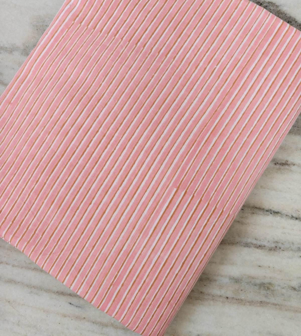 Pink Striped Cotton Fabric, Hand Block Print Fabric, Soft Cotton Sewing Fabric, Dressmaking Fabric, Craft Fabric, Indian Cotton Textile