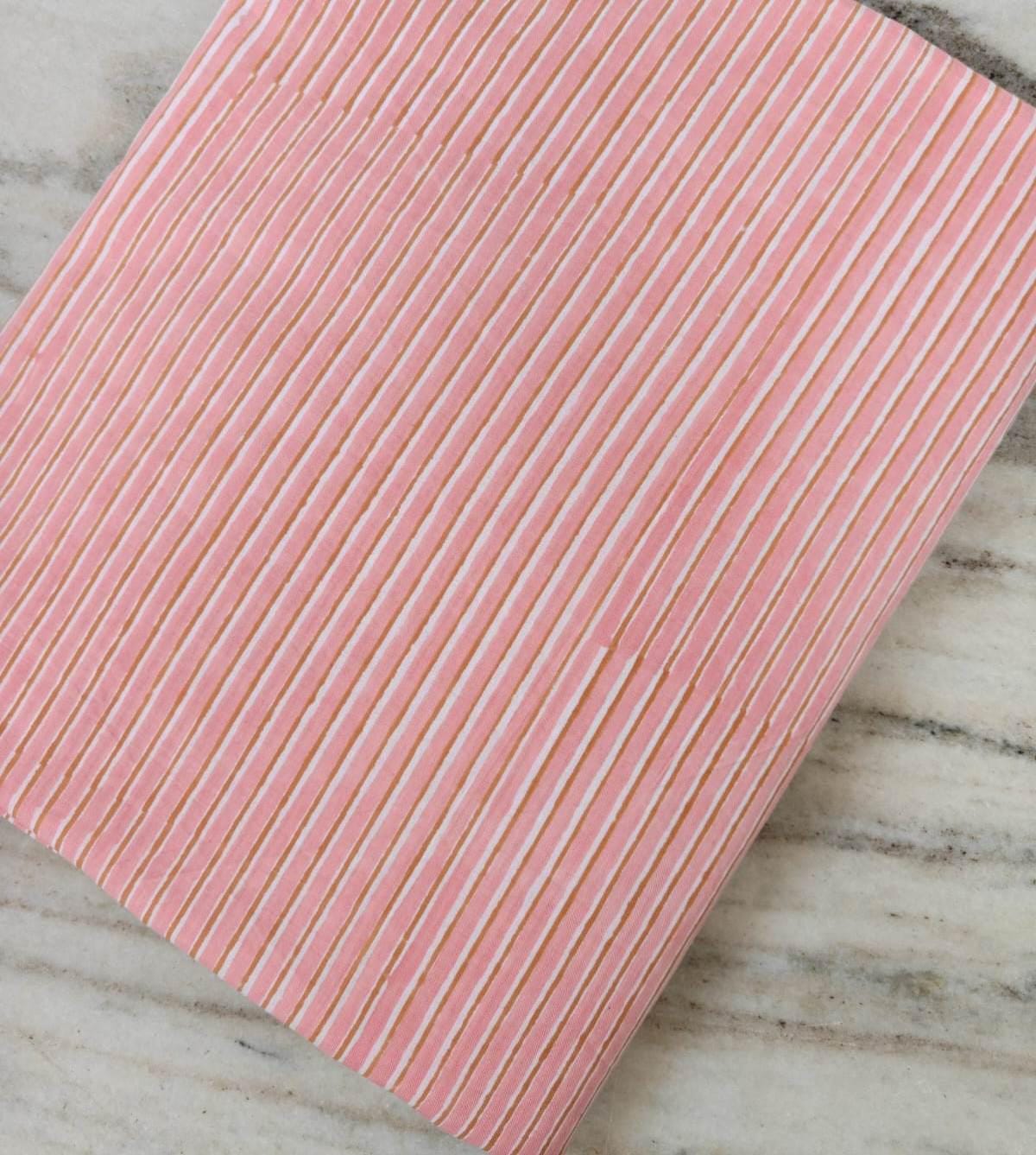 Pink Striped Cotton Fabric, Hand Block Print Fabric, Soft Cotton Sewing Fabric, Dressmaking Fabric, Craft Fabric, Indian Cotton Textile