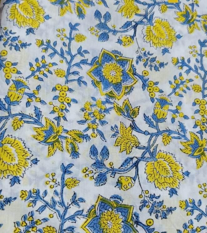 Multi Color Soft Cotton Fabric, Indian Hand Block Print Fabric, 100% Cotton Fabric By The Yard, Fabric for Loose Running, Textile Fabric