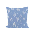 Christmas Cotton Cushion Cover, Blue Holiday Pillow Cover with Snowman & Tree Print,  16x16 Xmas Throw Pillow, Cozy Christmas Home Accent