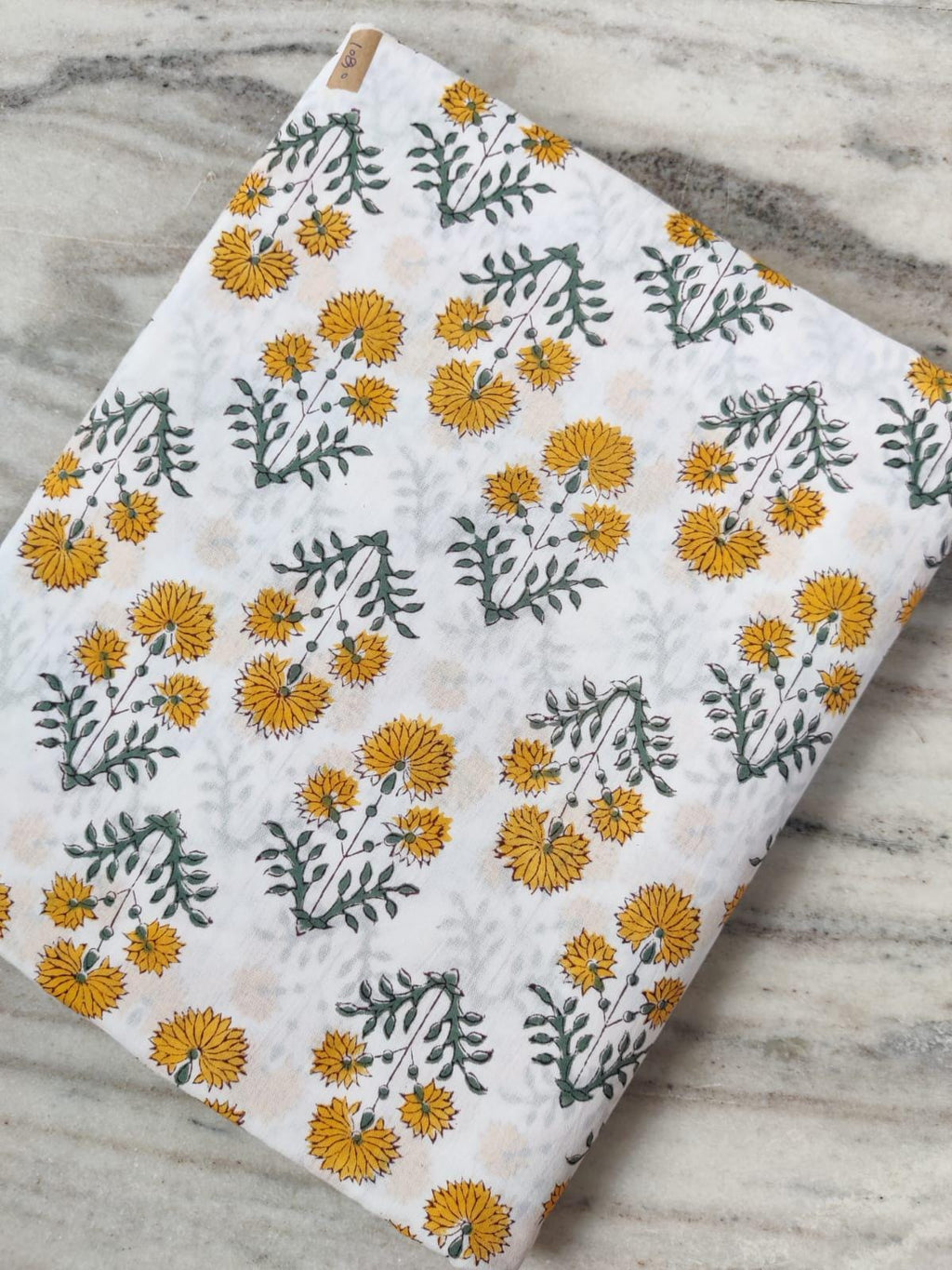 White Cotton Fabric with Yellow Floral Print, Hand Block Print Fabric by the Yard, Soft Indian Cotton for Quilting, Sewing, Dressmaking