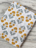 White Cotton Fabric with Yellow Floral Print, Hand Block Print Fabric by the Yard, Soft Indian Cotton for Quilting, Sewing, Dressmaking