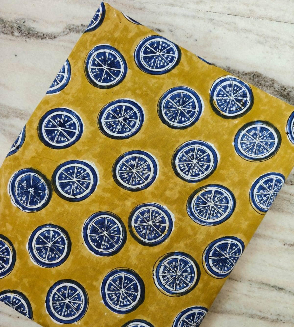 Lemon Print Cotton Fabric, Yellow Blue Citrus Fabric, Fruit Pattern Cotton, Summer Quilting Sewing Fabric, Dressmaking Craft Fabric by Yard