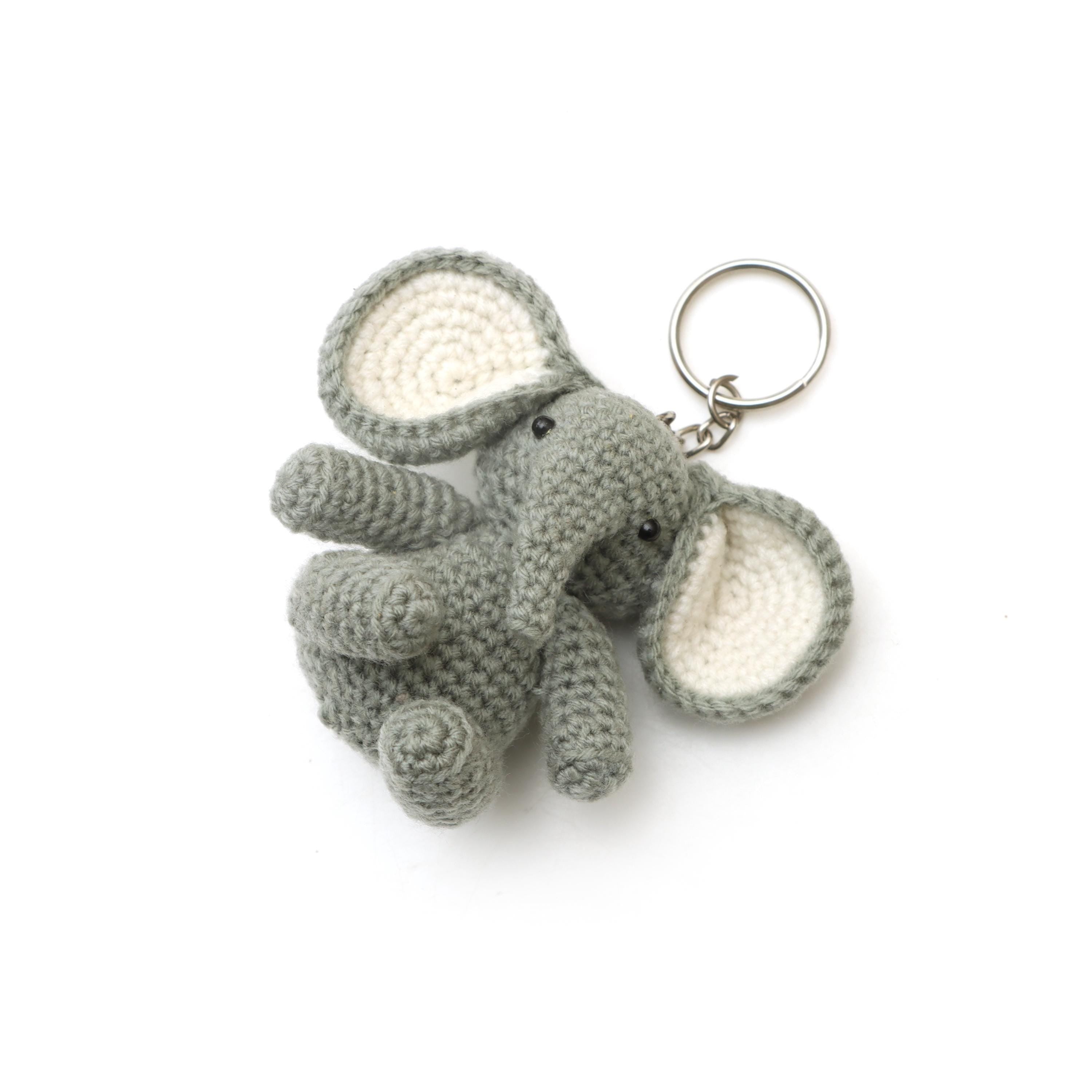 Handmade Crochet Elephant Keychain | Grey Amigurumi Elephant Plush | Cute Animal Bag Charm | Soft Fabric Elephant Toy | Elephant Lover Gift