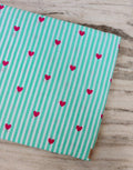 Mint Green Stripe Heart Cotton Fabric, Pink Heart Print Fabric, Vertical Stripe Fabric, Cute Valentine Fabric, Apparel Sewing Fabric, Napkin