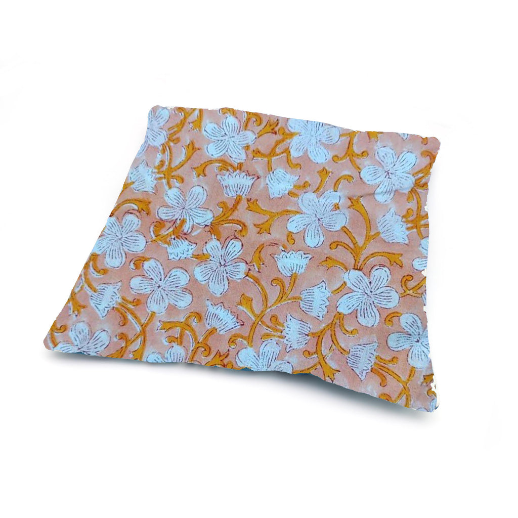 Peach White Floral Pillow Cover, 16x16 Handmade Throw Pillow, Boho Cotton Cushion Hand Block Printed Cotton Cushion Cover, Christmas Pillow