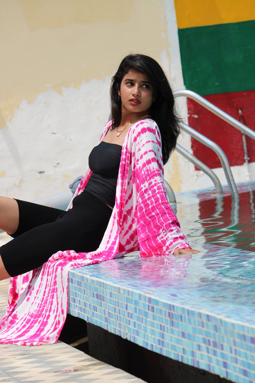 Pink Tie Dye Rayon Kimono Robe - Long Sleeve Duster