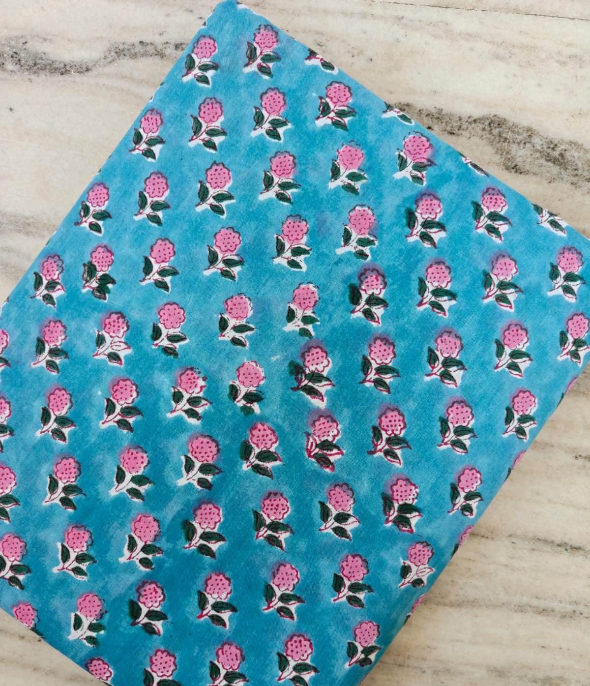 Blue Floral Cotton Fabric, Indian Block Print Fabric, Small Buti Print Cotton, Soft Lightweight Dressmaking Fabric, Quilting Craft Textile