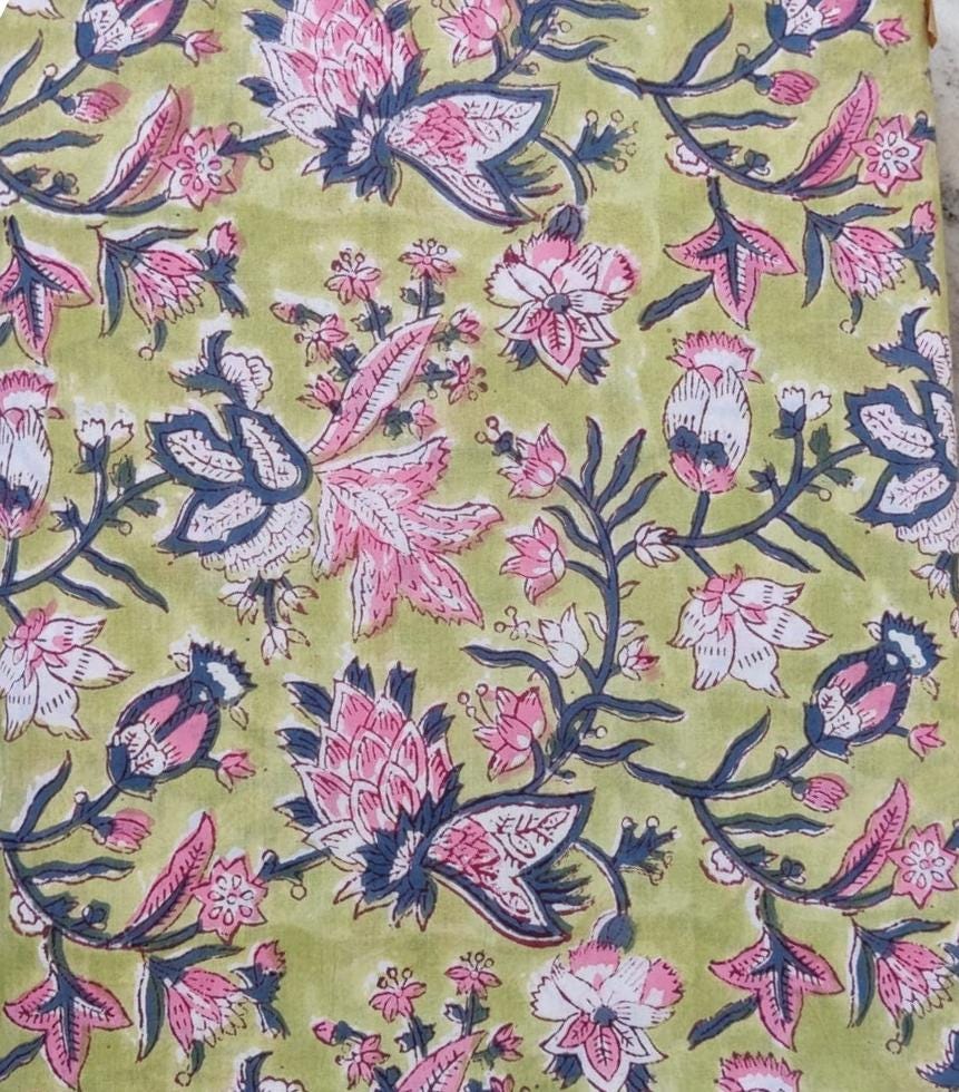 Soft Cotton, Indian Hand Block Print Fabric, Floral 100% Cotton Fabric By The Yard, Fabric for Loose Running, Dress Making, Textile Fabric
