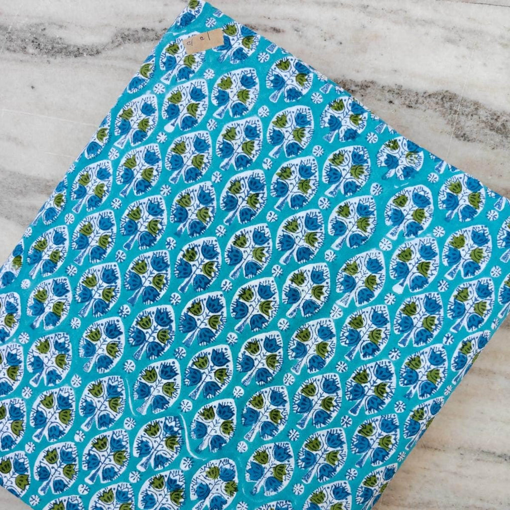 Turquoise Floral Cotton Fabric by Yard, Block Print Cotton Fabric, Indian Floral Fabric, Quilting Fabric, Craft Fabric, Dressmaking Cotton
