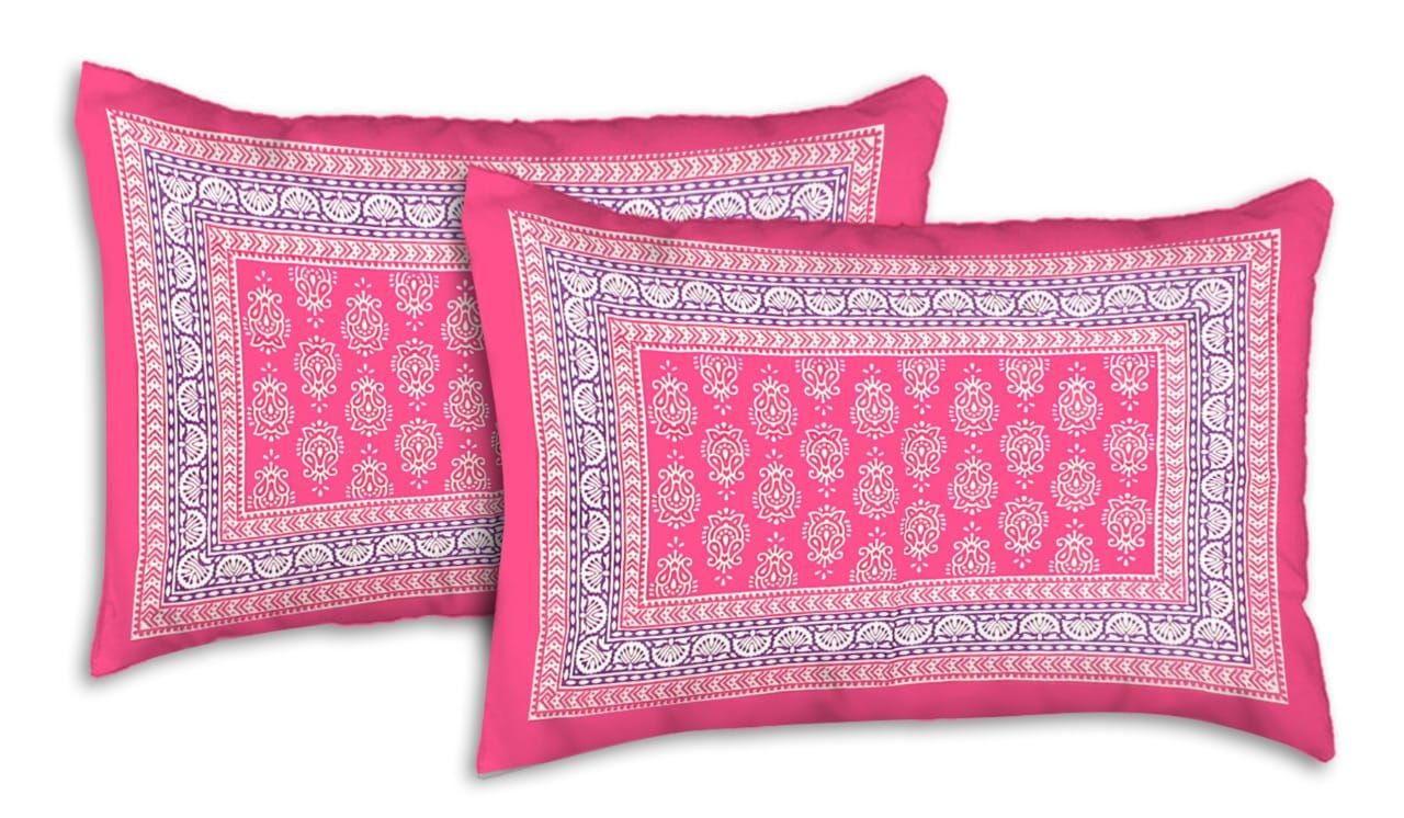 Pink Color Print Cotton Bedsheet, 90x100 INCH, Block Print Bedsheet, Floral Bed Spread, Queen Size Double Bed Sheet, 2 Pillow Cover