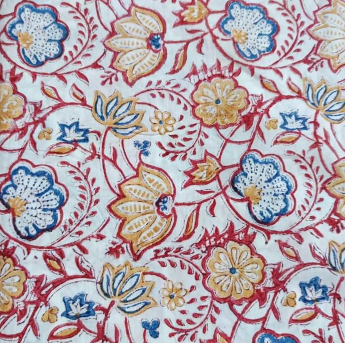Indian Hand Block Print Fabric, Floral 100% Cotton Quilting Fabric By The Yard, Fabric For Dress Making, Loose Running Fabric, Napkin Fabric