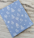 Blue Christmas Cotton Fabric, Holiday Print with Snowman, Tree & Ornaments, Winter Quilting, Sewing, Dressmaking Craft Material by the Yard