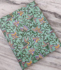 Green Floral Cotton Fabric by the Yard, Hand Block Print Fabric with Purple & Mustard Flowers, Indian Cotton for Sewing, Quilting, Textile