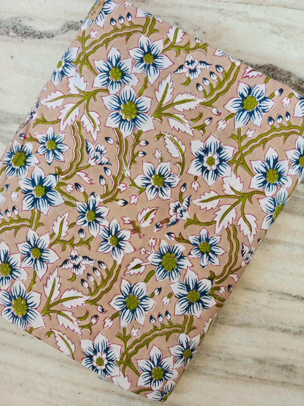 Pink Floral Cotton Fabric Hand Block Print Fabric Indian Cotton Textile Blue White Flower Fabric Botanical Vine Fabric Quilting Craft Fabric