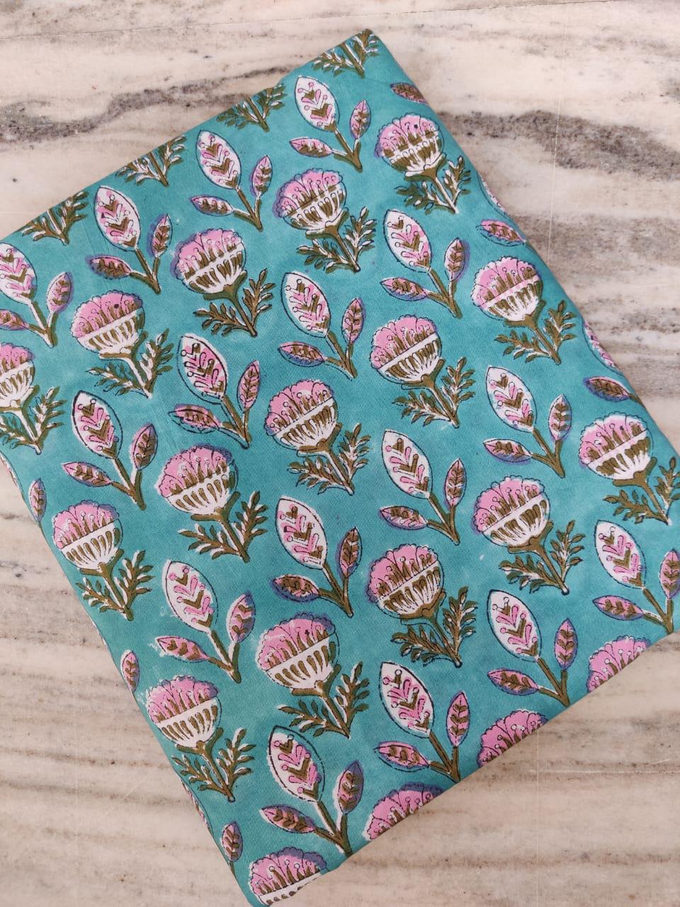 Indian Hand Block Print Fabric, Floral 100% Cotton Quilting Fabric By The Yard, Fabric For Dress Making, Loose Running Fabric, Napkin Fabric