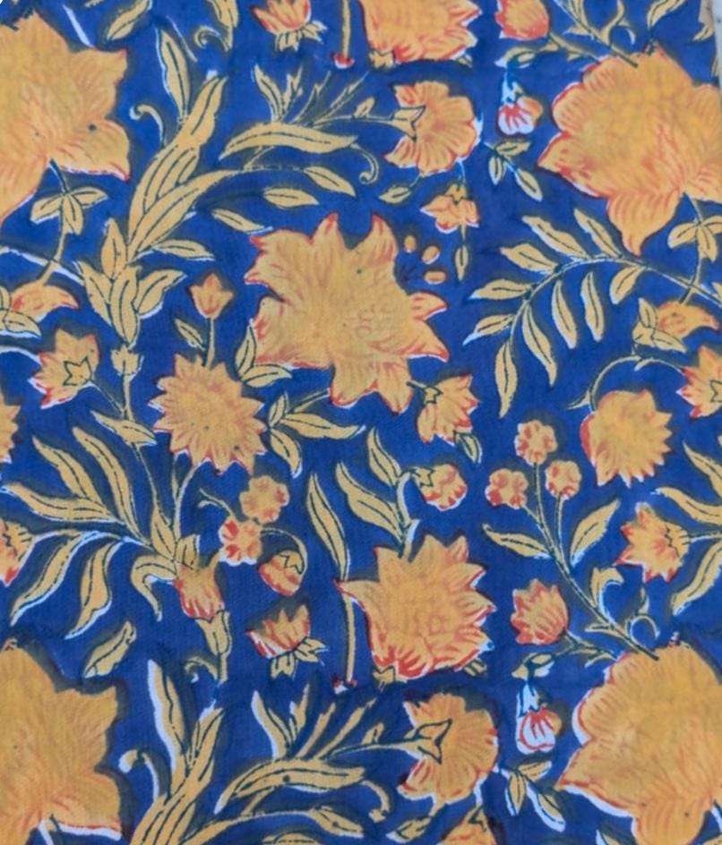 Hand Block Print Indian Soft Cotton Fabric, Floral Quilting Fabric, Loose Running Fabric, Fabric By The Yard, Fabric For Personlized Drees