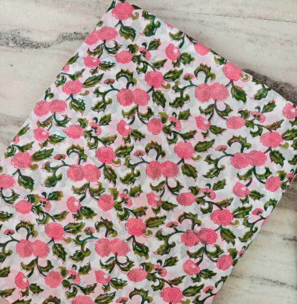 Indian Hand Block Print Fabric, Floral 100% Cotton Quilting Fabric By The Yard, Fabric For Dress Making, Loose Running Fabric, Napkin Fabric