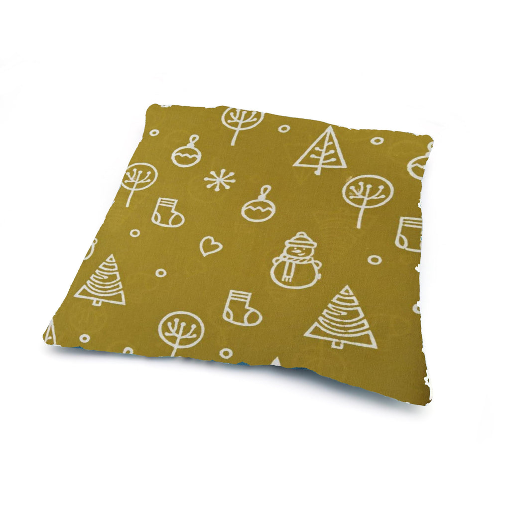 Mustard Christmas Cushion Cover, Snowman & Tree Print Pillow, Festive Holiday Decor Pillowcase, Winter Sofa Throw Cushion Decorative Cushion