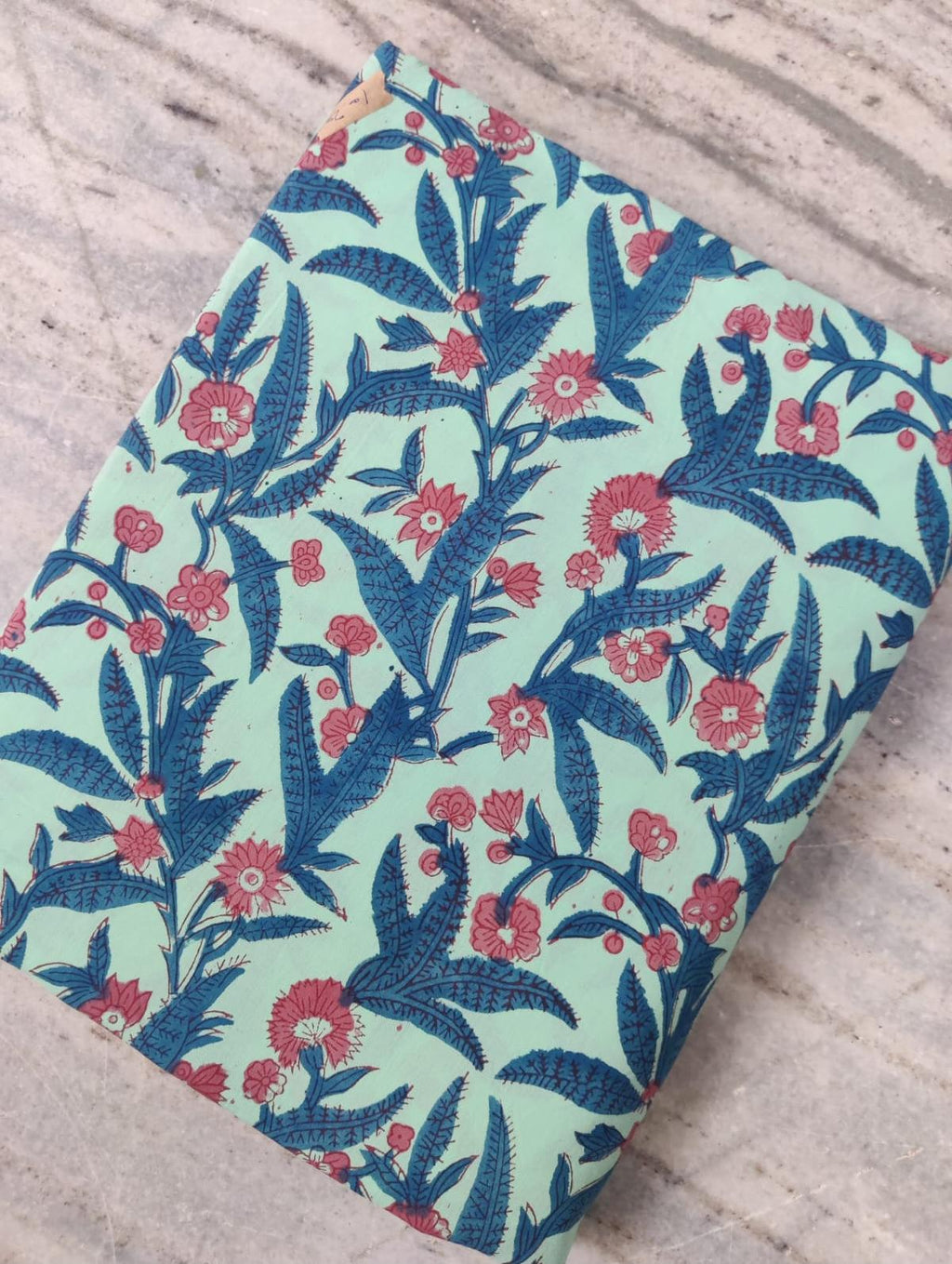 Blue Green Indian Hand Block Print Fabric, 100% Cotton Quilting Fabric By The Yard, Dressmaking Fabric, Loose Running Fabric, Napkin Fabric