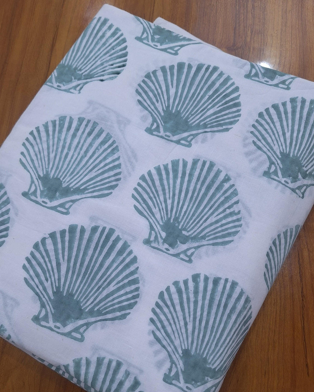 Hand Block Print Cotton Fabric, Sea Shell Pattern, Soft Lightweight Cotton Cloth, Coastal Fabric by the Yard, Beach Theme Textile, Napkins