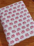 Red Elephant Block Print Cotton Fabric, Indian Hand Block Print Fabric, White Cotton Fabric by Yard, Quilting Sewing Craft elephant Fabric