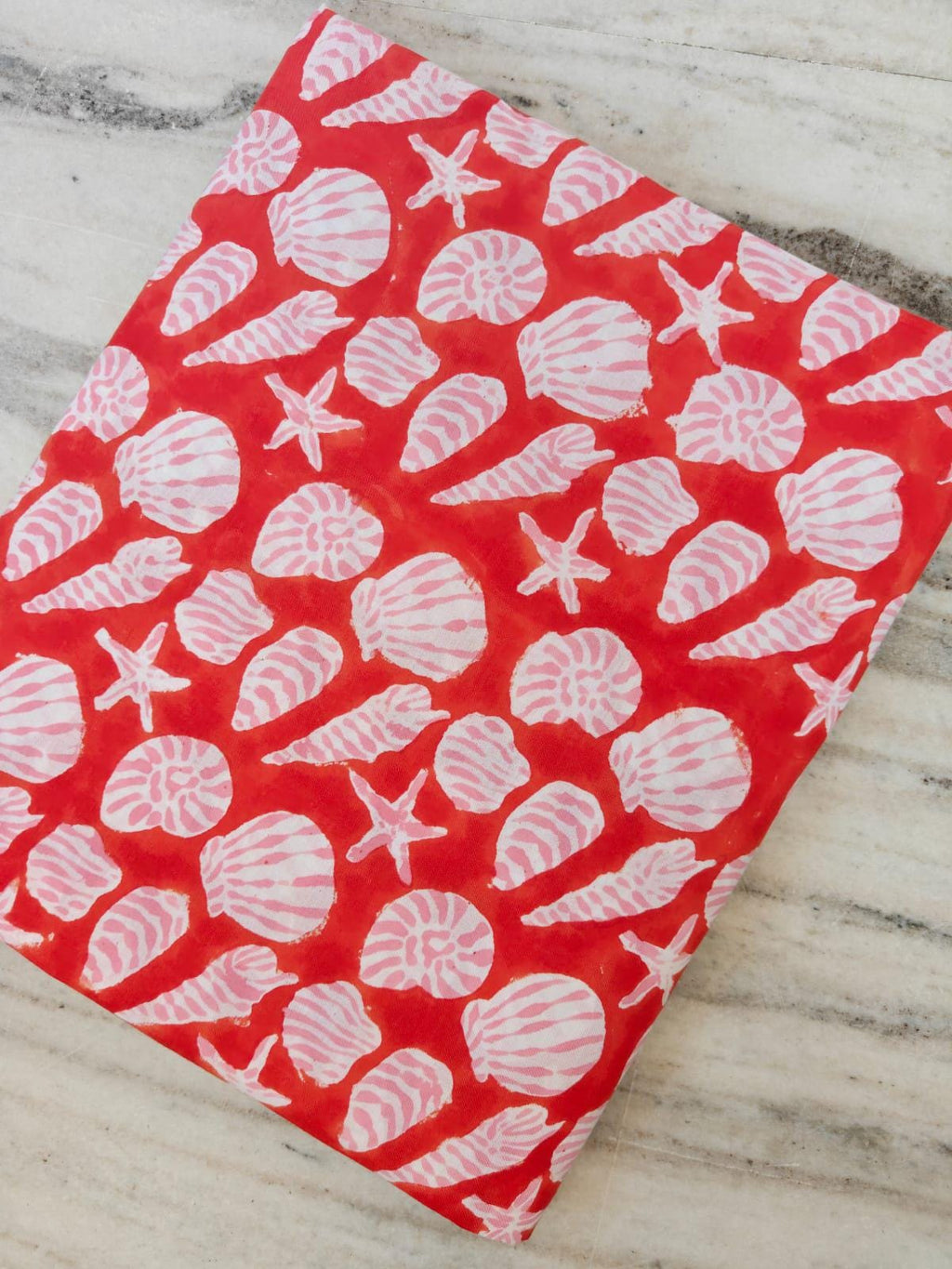Seashell Cotton Fabric Red Beach Print Fabric Starfish Shell Pattern Summer Coastal Fabric Nautical Cotton Fabric Dressmaking Fabric Yard