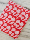 Seashell Cotton Fabric Red Beach Print Fabric Starfish Shell Pattern Summer Coastal Fabric Nautical Cotton Fabric Dressmaking Fabric Yard