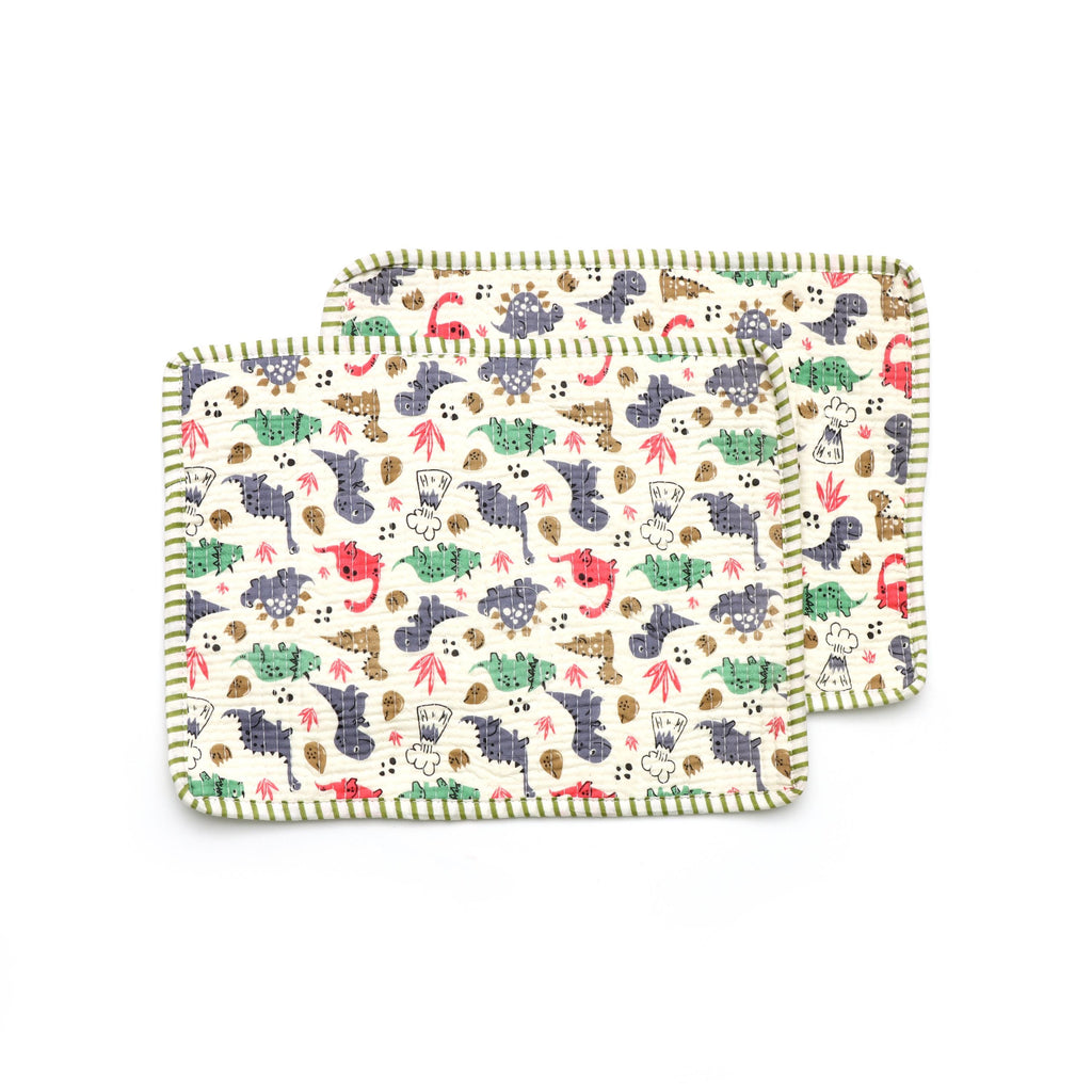 Dinosaur Quilted Placemats Set, Kids Cotton Table Mats, Cute Dino Dining Decor, Indian Elephant Print Mini Placement, Personalised Gifts
