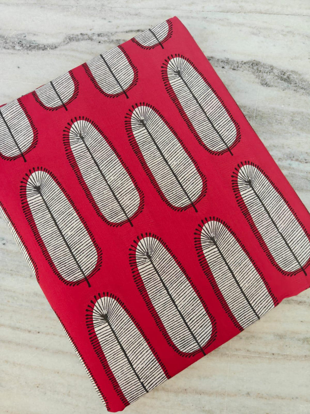 Designer Red Feather Print Cotton Fabric | Modern Leaf Pattern | Soft Indian Fabric by the Yard for Quilting, Sewing & Dressmaking | Gifts