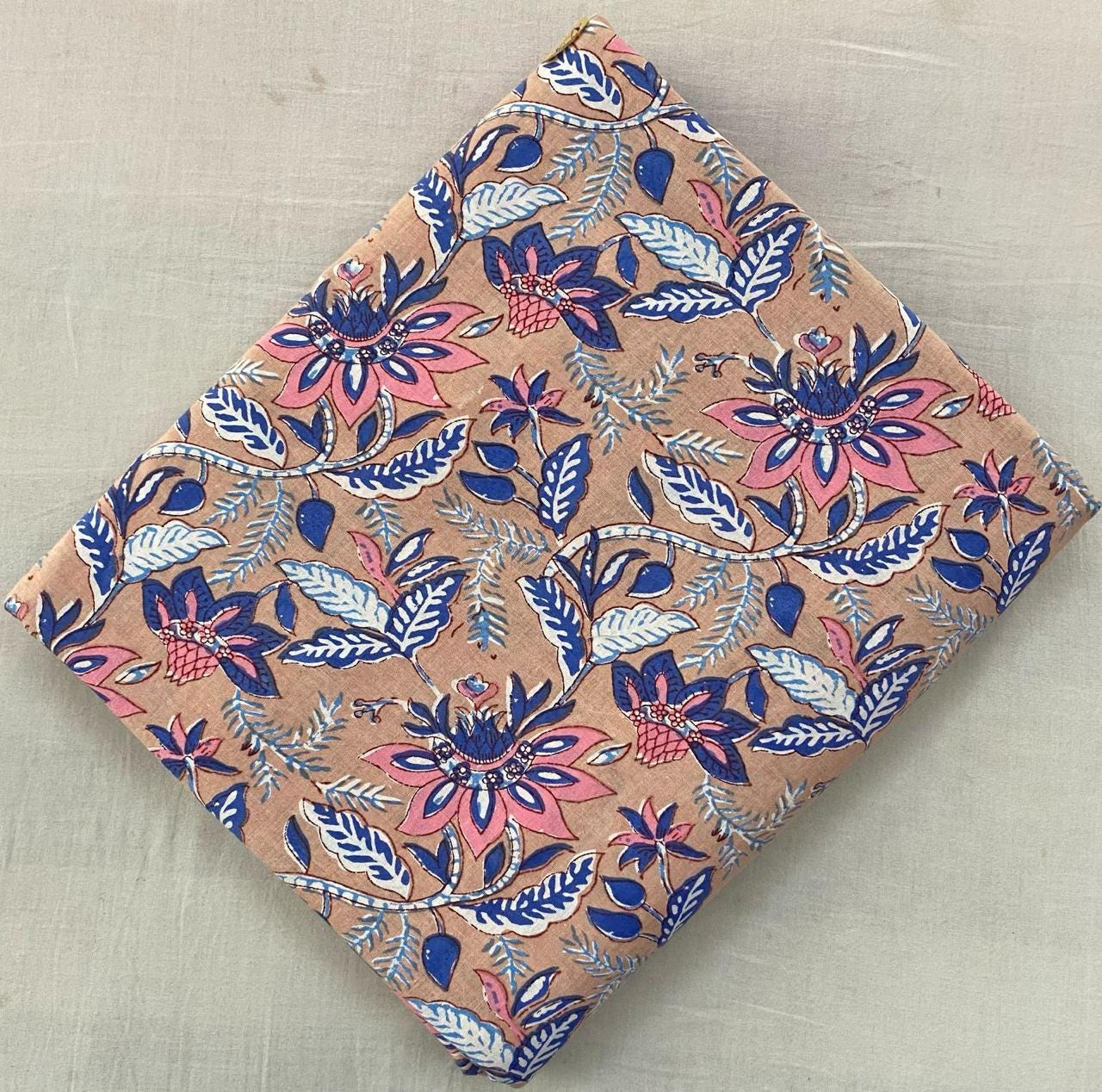 Indian Hand Block Print Fabric, Floral 100% Cotton Quilting Fabric By The Yard, Fabric For Dress Making, Loose Running Fabric, Napkin Fabric