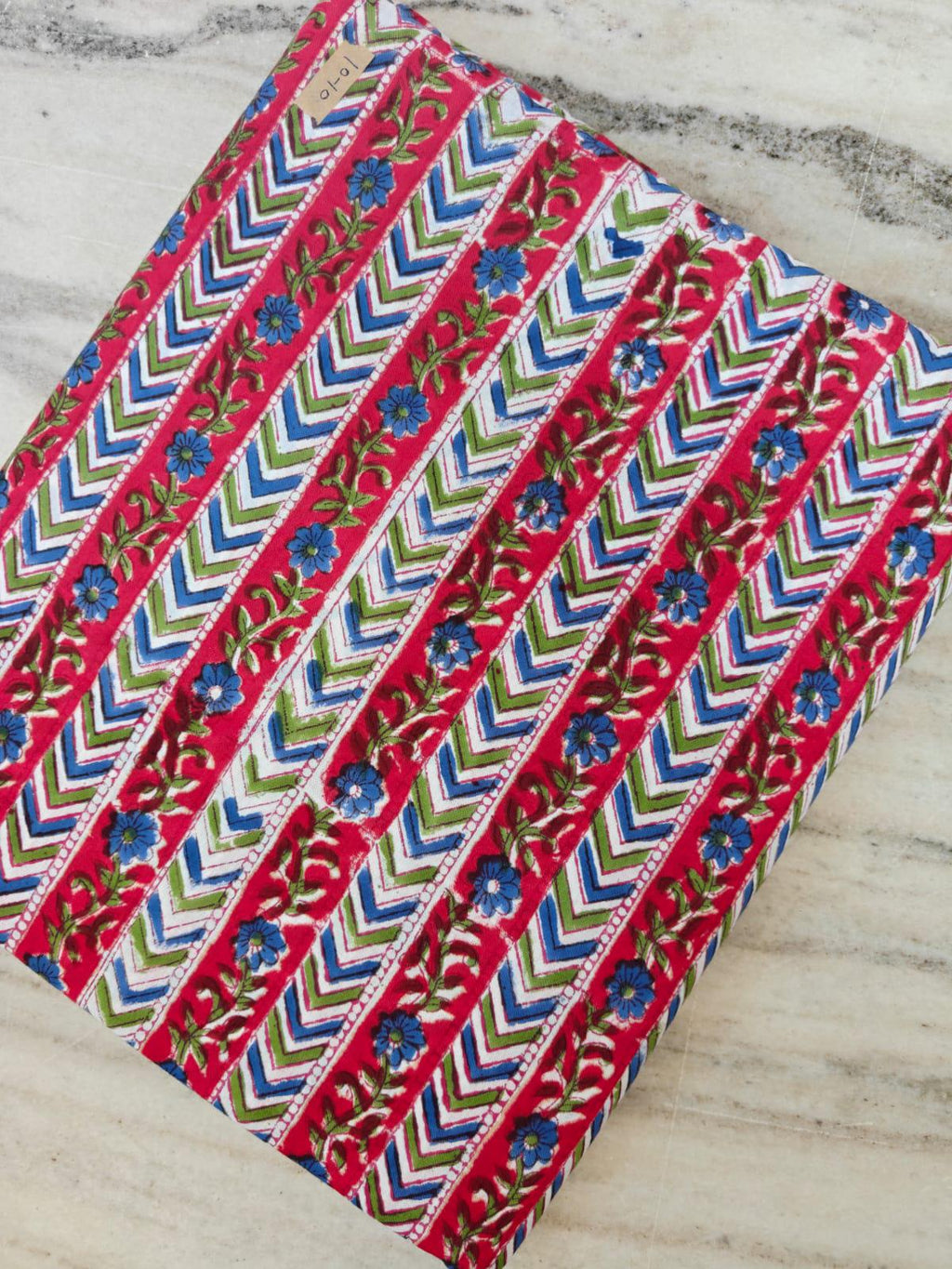 Red Chevron Floral Cotton Fabric, Indian Block Print Fabric, Blue Flower Stripe Cotton Fabric, Dressmaking Fabric, Fabric by the Yard