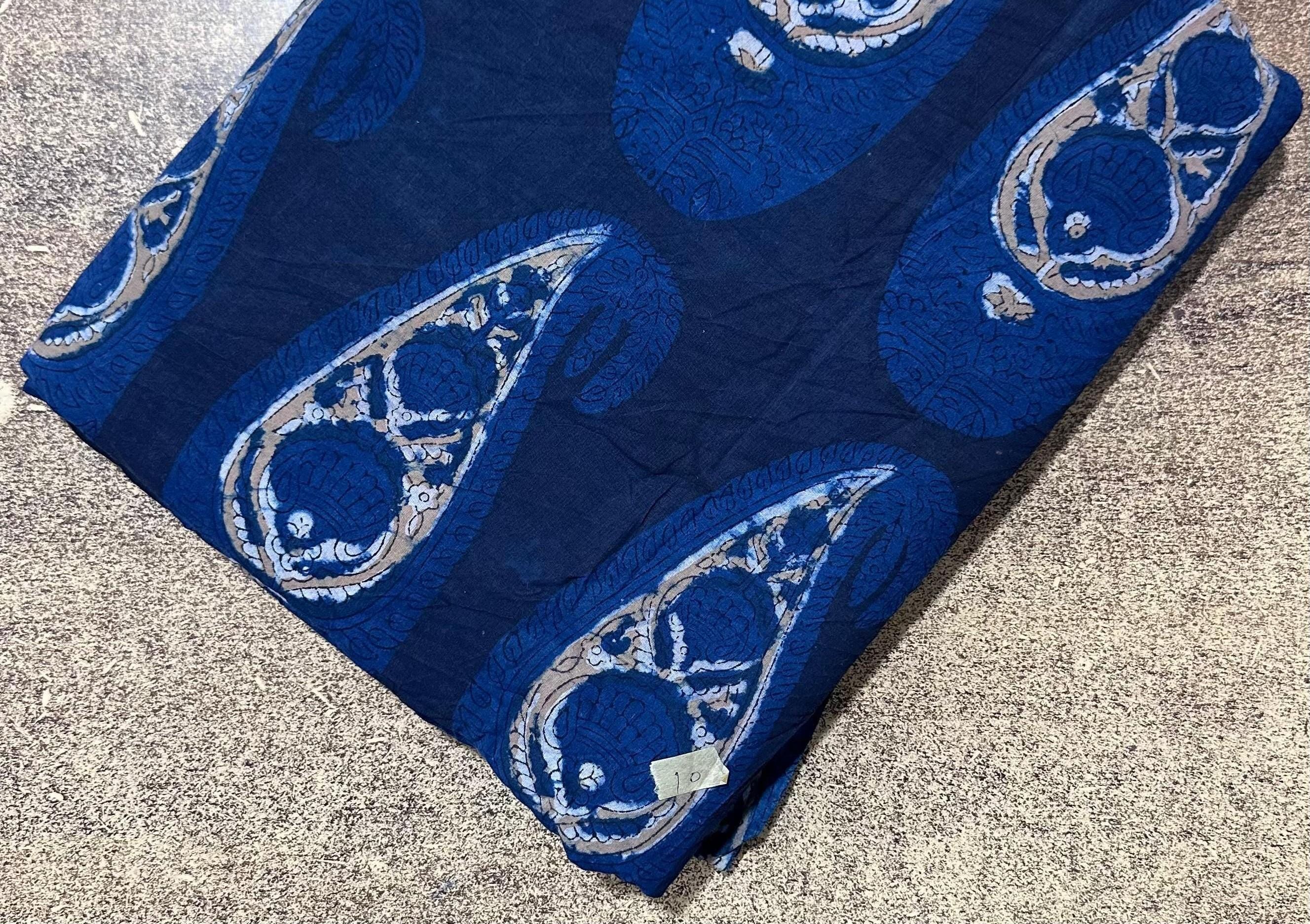 Indigo Blue Paisley Cotton Fabric, Hand Block Print Cotton Fabric, Indian Indigo Fabric by Yard, Soft Cotton for Sewing Quilting Dressmaking