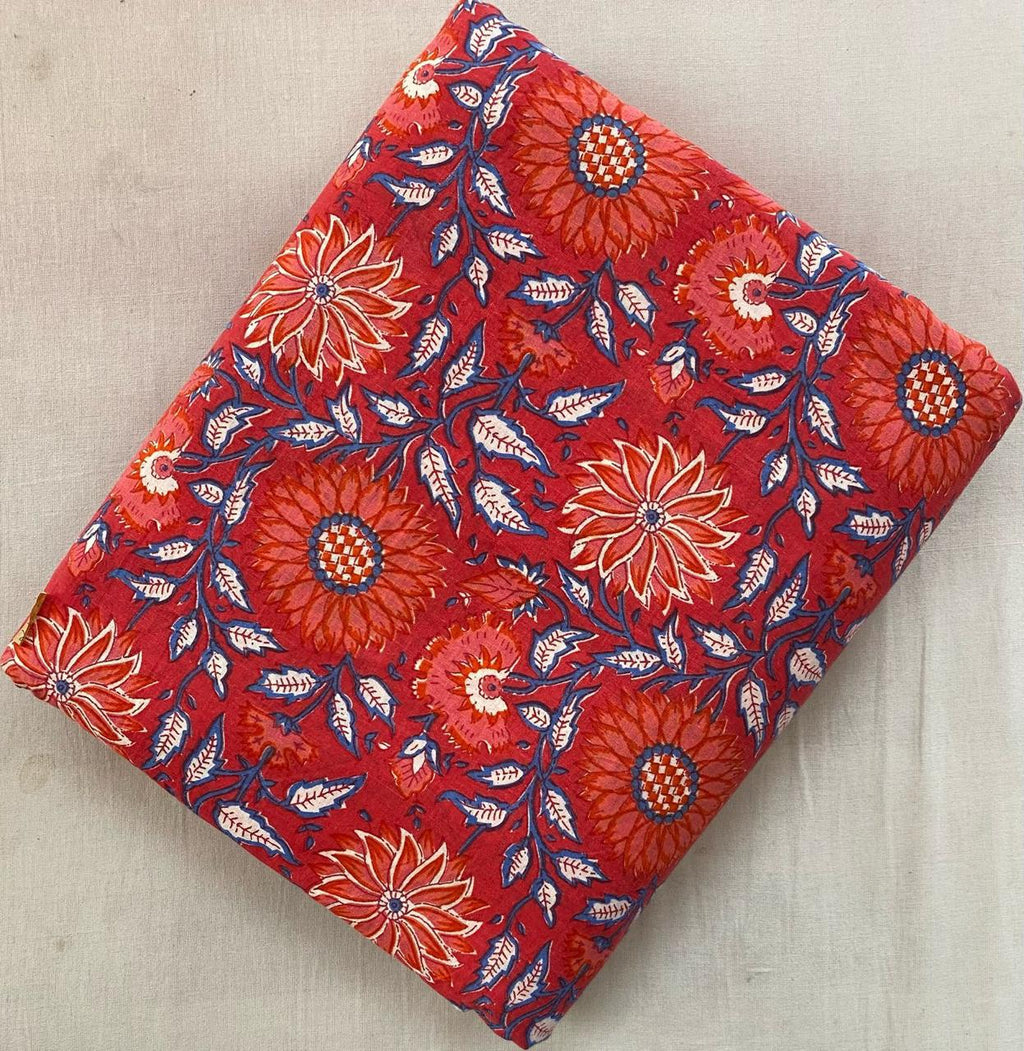 Indian Hand Block Print Fabric, Floral 100% Cotton Quilting Fabric By The Yard, Dressmaking Fabric, Loose Running Fabric, Textile Fabric