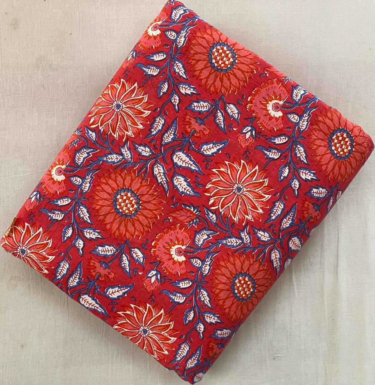 Indian Hand Block Print Fabric, Floral 100% Cotton Quilting Fabric By The Yard, Dressmaking Fabric, Loose Running Fabric, Textile Fabric