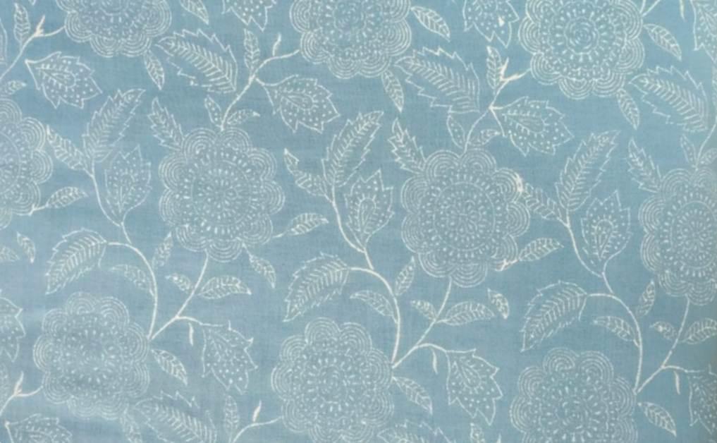 Blue Floral Cotton Fabric by the Yard, White Botanical Print Sky Blue Fabric, Quilting Fabric, Loose Running Fabric, Handmade Napkin Fabric