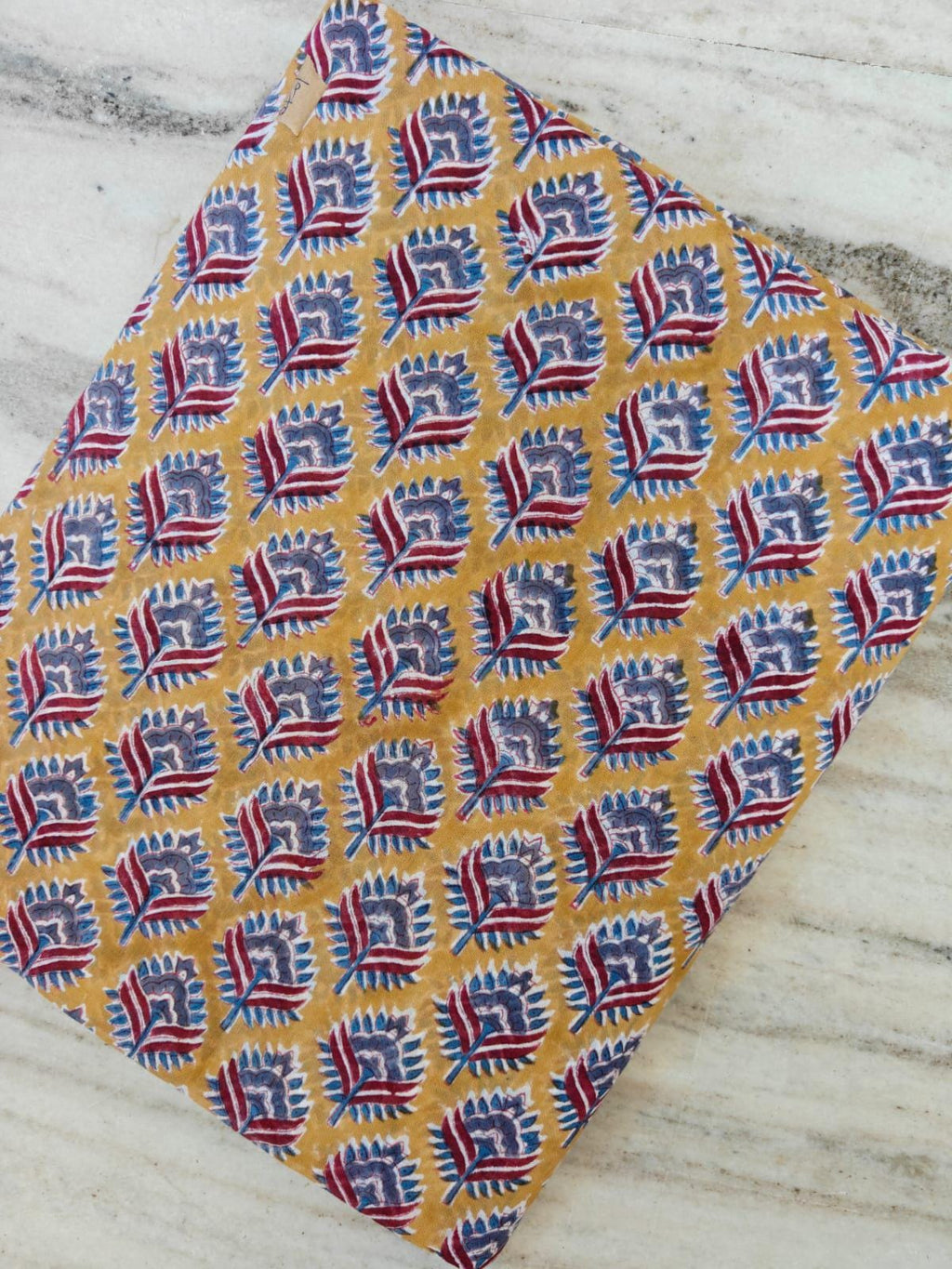 Vintage Mustard Yellow Flower Cotton Fabric, Leaf Motif Design Yellow Paisley Cotton Fabric, Hand Block Printed Indian Fabric by the Yard