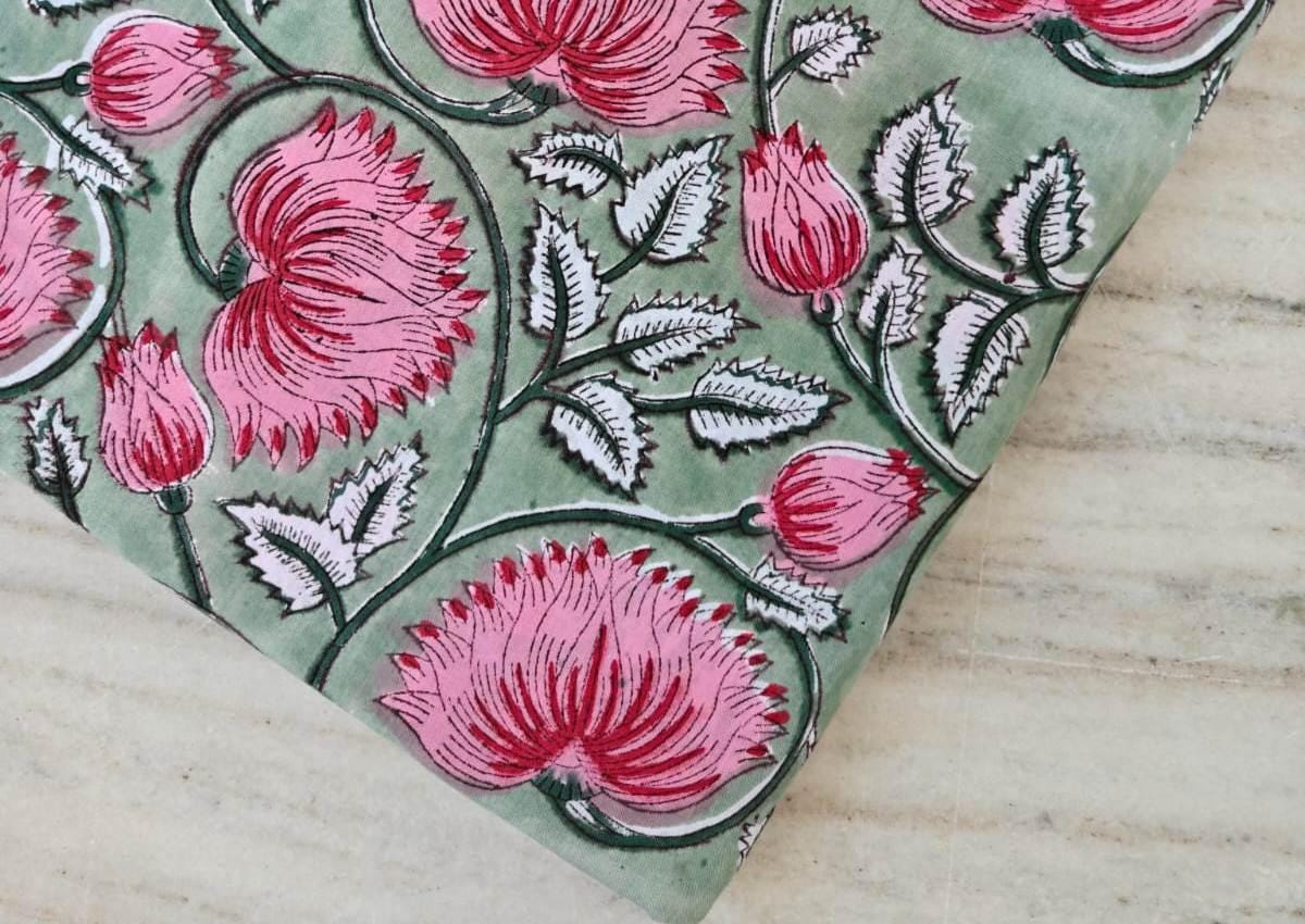 Soft Cotton, Indian Hand Block Print Fabric, Floral 100% Cotton Fabric By The Yard, Fabric for Loose Running, Dress Making, Textile Fabric