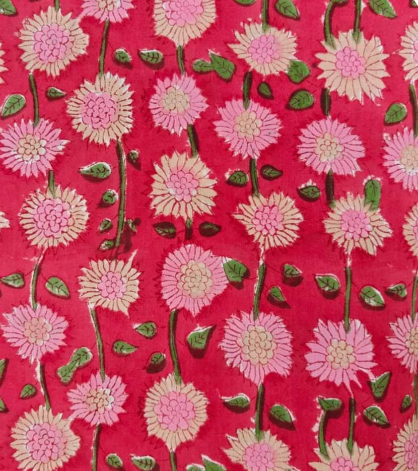 Red Color Indian Hand Block Print Fabric, Floral 100% Cotton Fabric By The Yard, Dressmaking Fabric, Napkins Fabric, Bulk Fabric Wholesale