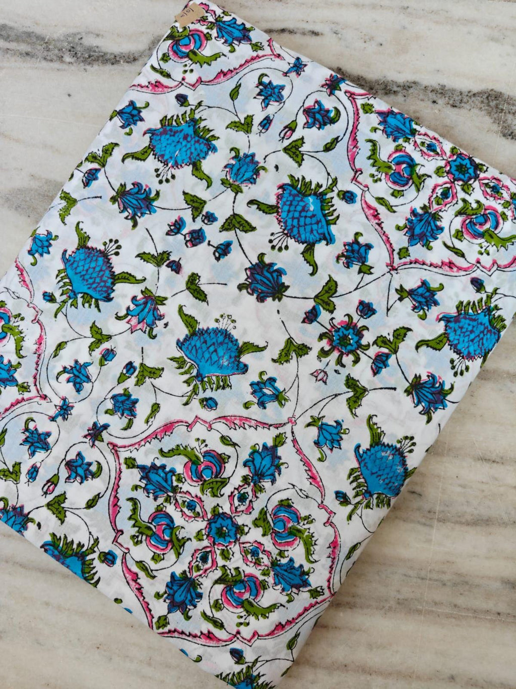 White Blue Designer Hand Block Print Fabric, Red Floral 100% Cotton Quilting Fabric By The Yard, Fabric Dress Making, Loose Running Fabric