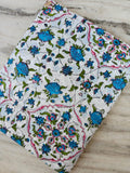 White Blue Designer Hand Block Print Fabric, Red Floral 100% Cotton Quilting Fabric By The Yard, Fabric Dress Making, Loose Running Fabric