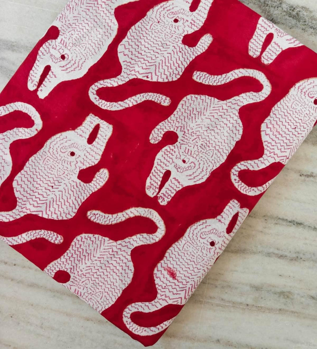 Red Elephant Hand Block Print Cotton Fabric, Indian Animal Print Textile, Quilting, Quilting & Craft Fabric, Safari Theme Fabric, Napkins