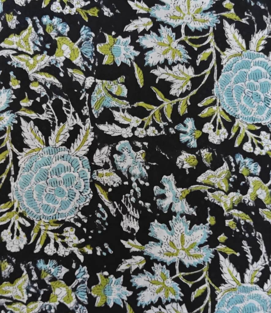 Beautiful Designer Hand Block Print Fabric, Floral 100% Cotton Quilting Fabric By The Yard, Fabric For Dress Making, Loose Running Fabric