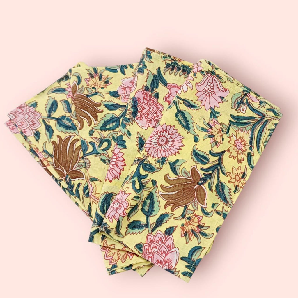 Hand Block Printed Organic Cotton Napkins - Eco-Friendly Table Decor, Set of 4
