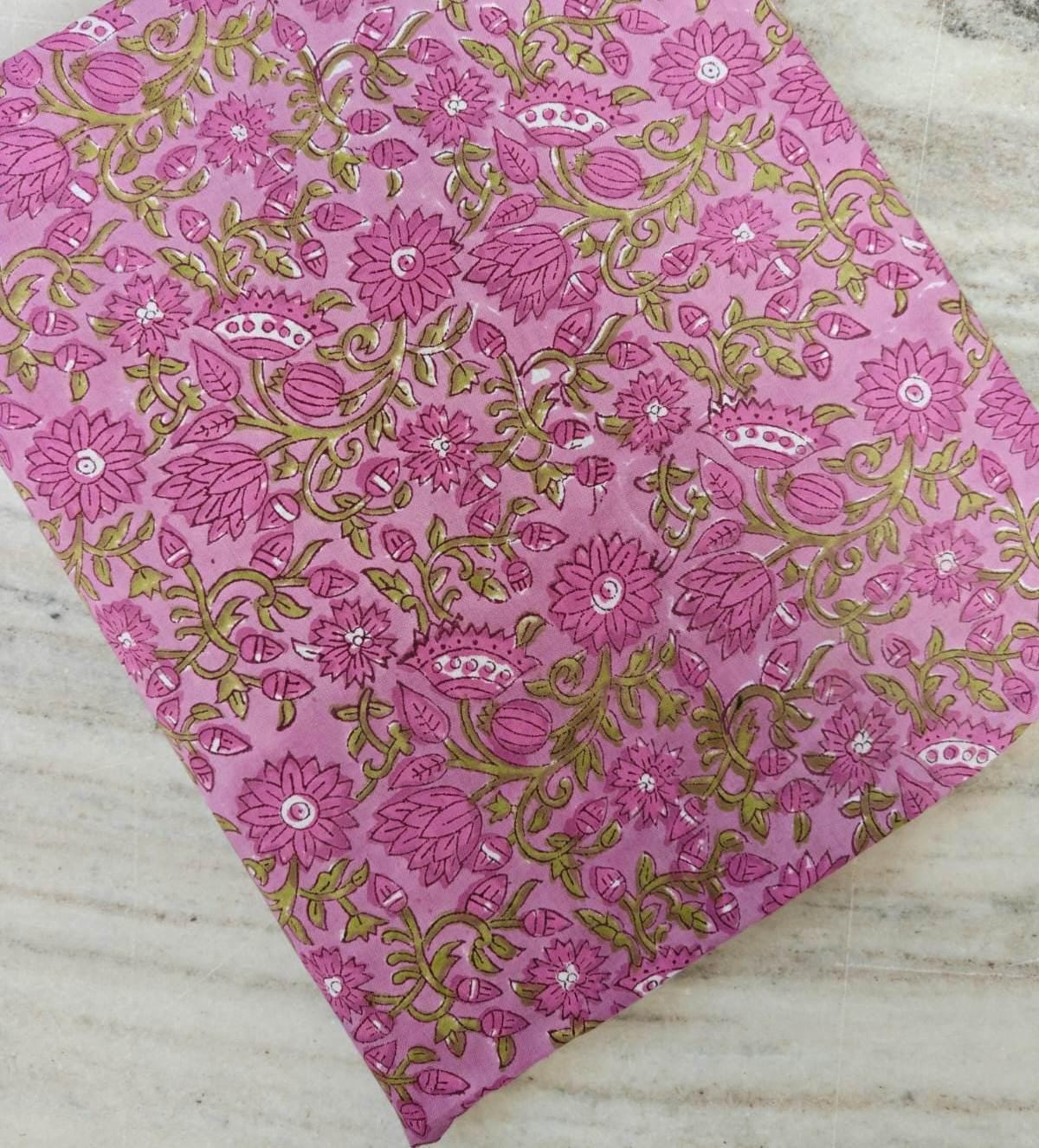 New Arrival Rose Pink Floral Cotton Fabric by the Yard, Indian Hand Block Print Fabric, Vine Flower Quilting Sewing Fabric, Napkins