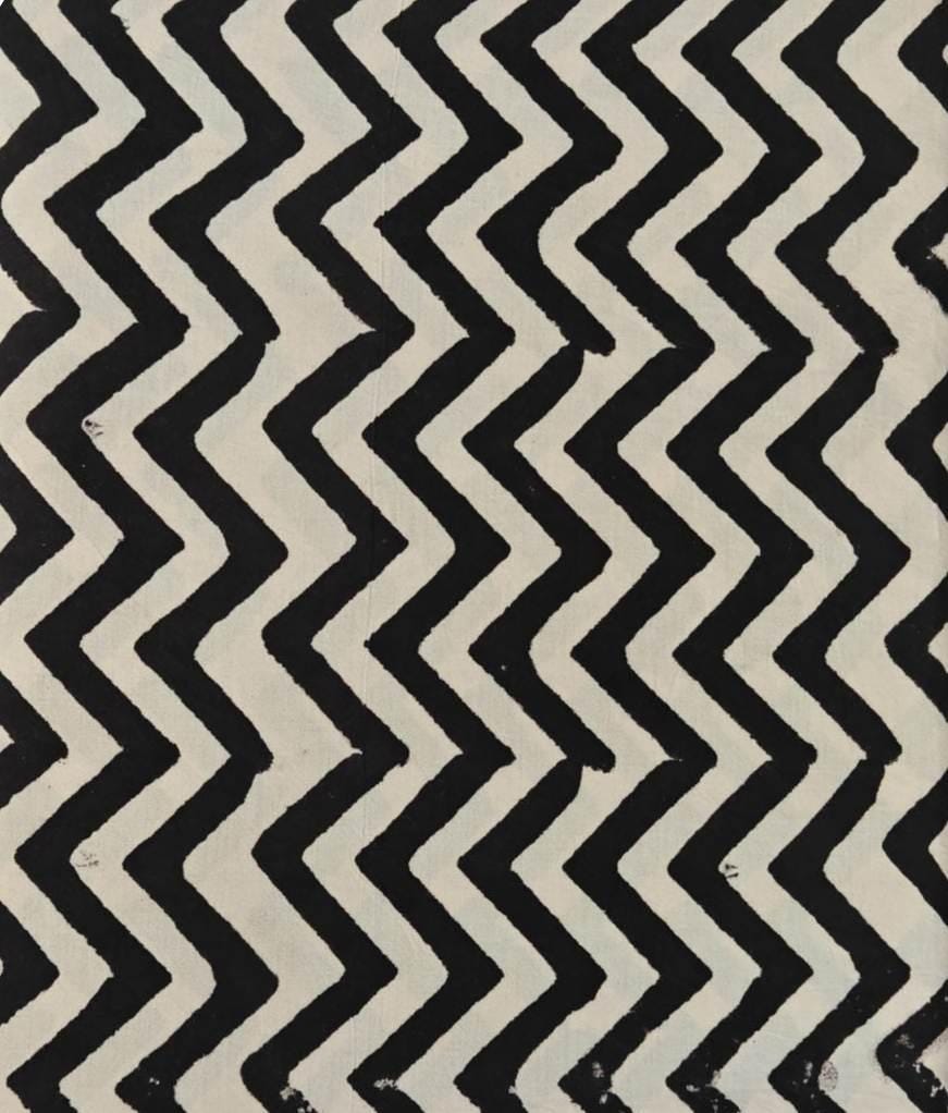 Black White Chevron Hand Block Print Cotton Fabric, Floral 100% Cotton Quilting Fabric By The Yard, Geometric Zig Zag Indian Cotton, Sewing