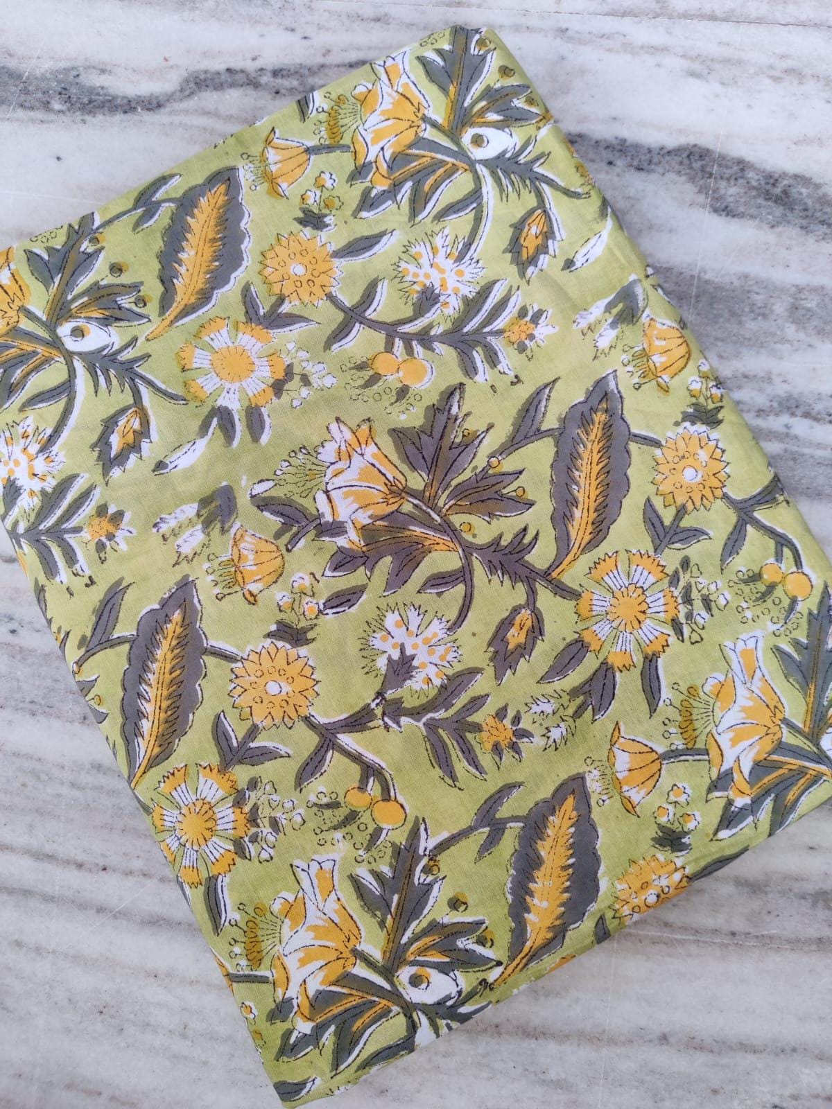 Indian Hand Block Print Fabric, Floral 100% Cotton Quilting Fabric By The Yard, Fabric For Dress Making, Loose Running Fabric, Napkin Fabric